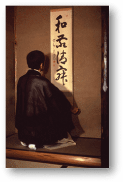 Elliot Mitchnick prepares tokonoma for tea ceremony