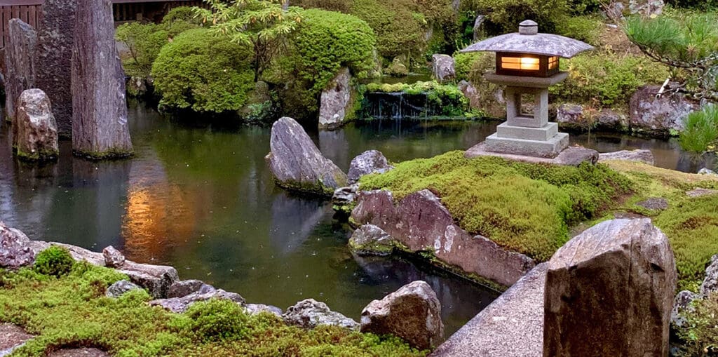 Journal Cover from October 2023 - Japanese garden with lantern on island