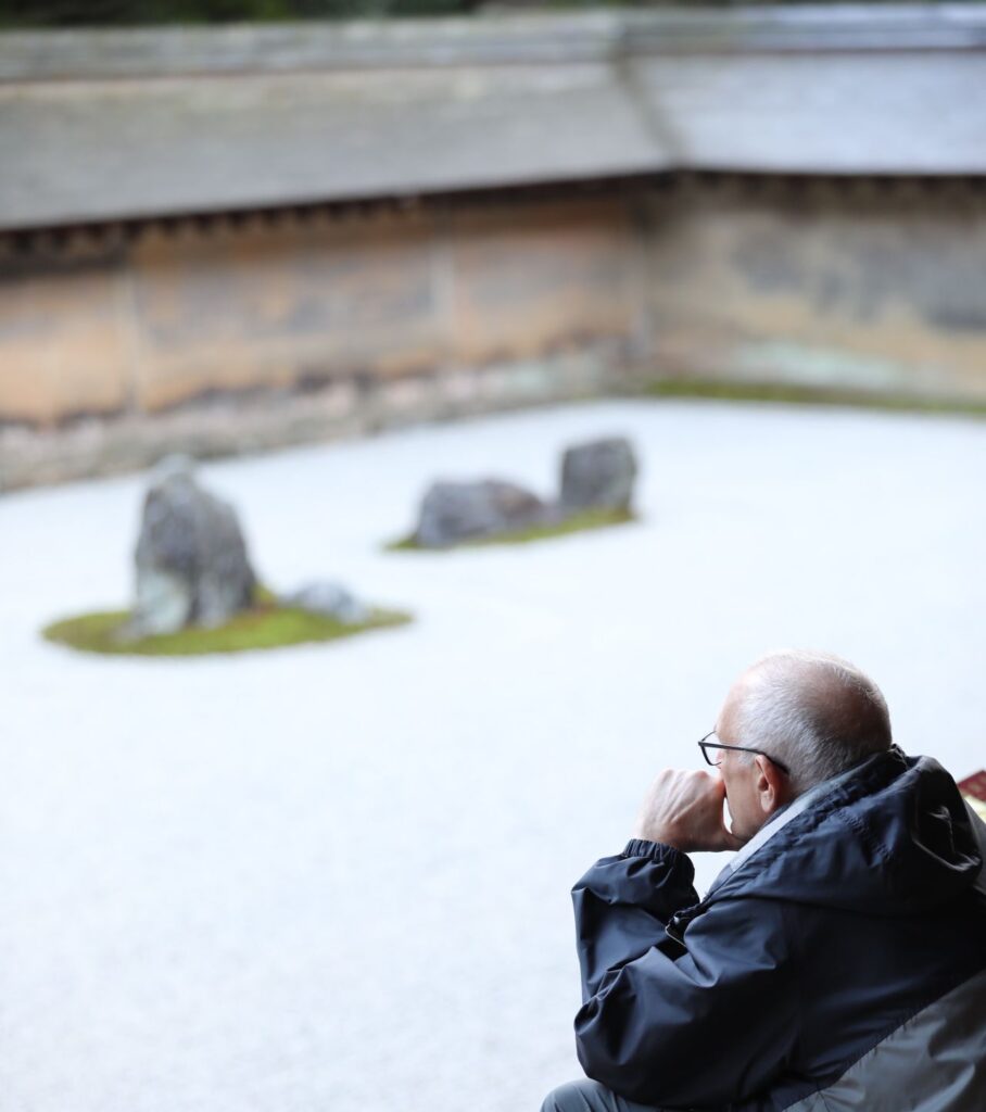 Mike Rabkin contemplating the messages of Ryoanji
